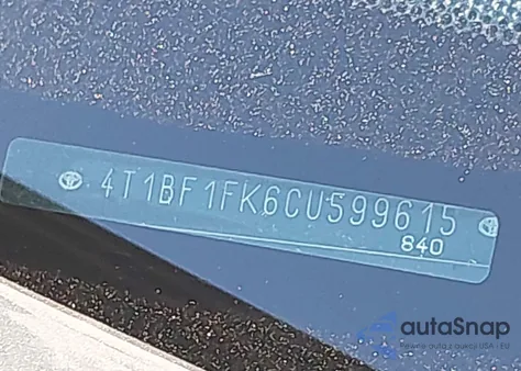 2012 Toyota Camry Xle из США, поврежденный, VIN 4T1BF1FK6CU599615